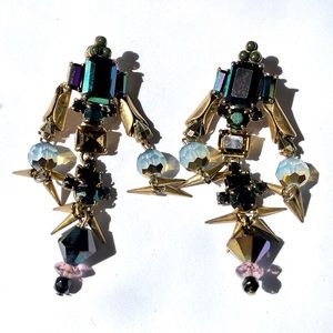Jcrew blue, green, purple multicolored crystal  statement earrings